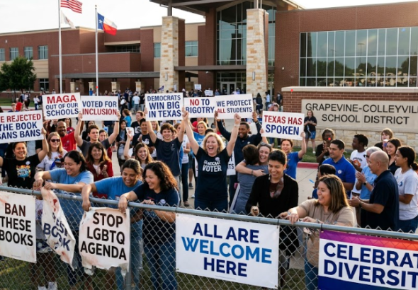 Protesters in Texas school district