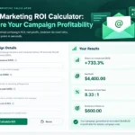 Email Marketing ROI Calculator showing campaign costs, net profit, ROI, and break-even revenue